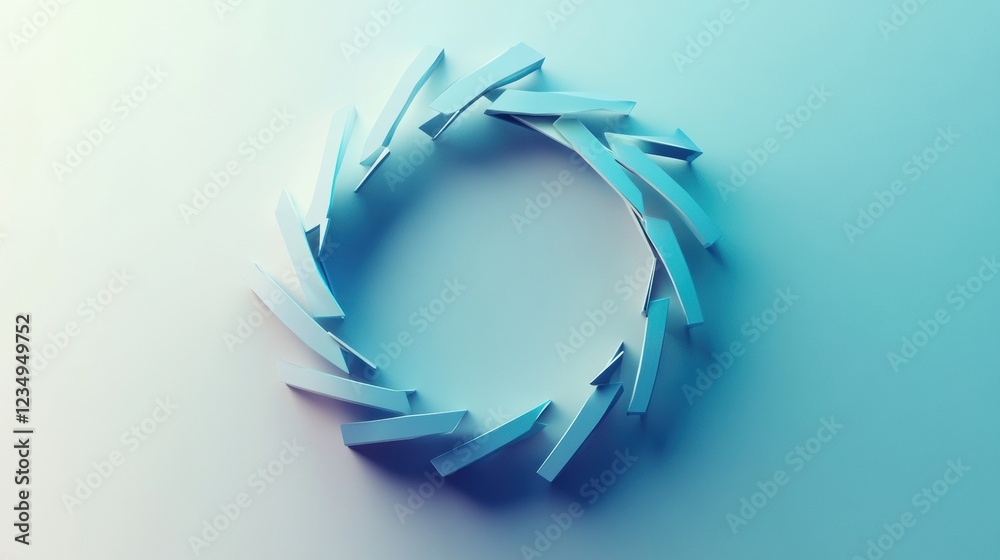 Aufkleber creative spiral design with geometric shapes in soft blue and white tones on a minimalist background
