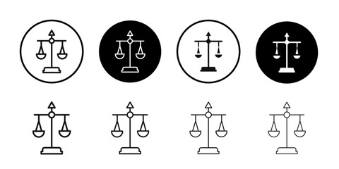 Balance scale icon Black line art vector logo set