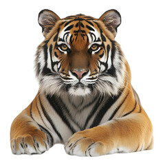 Fototapeta premium Close up of a magnificent tiger, showcasing its powerful presence and striking features.