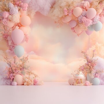 Soft Pastel Studio Backdrop for Cake Smash Photography: Dreamy Digital Overlay and Background