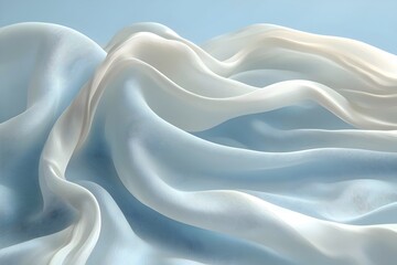 Obraz premium Soft, billowy waves of translucent fabric in light blue and white hues create a serene and calming abstract composition, evoking a sense of tranquility and softness.