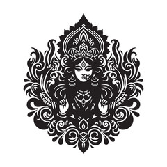 Fototapeta premium Goddess Durga Black Silhouette – Elegant Vector Art with Transparent Background