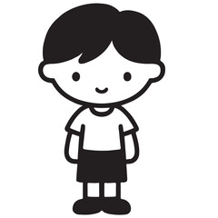 Cute Cartoon Boy Clipart Black and White Illustration
