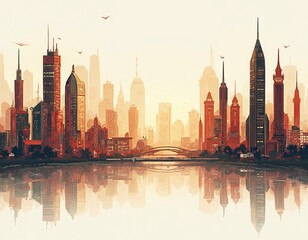 Obraz premium Urban City Skyline with Skyscrapers and Tower