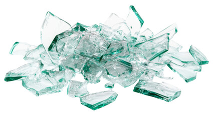 Pile of broken glass shards with transparent background