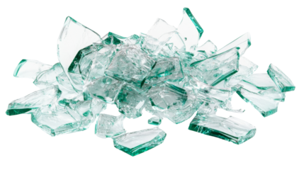 Pile of broken glass shards with transparent background