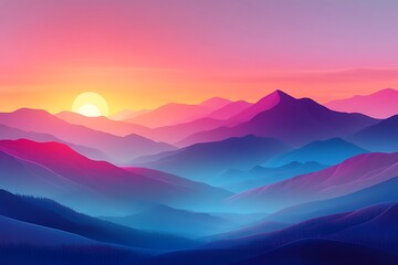 Obraz premium Vibrant Sunset Over Rolling Purple Blue Mountains