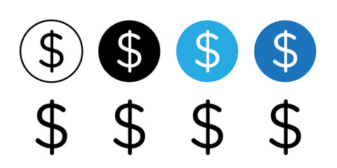 Dollar icon Black line art vector logo set