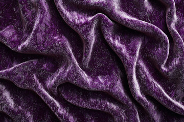 Crushed velvet in deep purple showcases soft highlights and elegant folds, inviting tactile exploration and visual delight