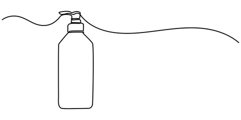 Continuous Line Perfume Bottle Icon, Cosmetic container bottle with pump dispenser vector. One line continuous drawing illustration. Hand drawn linear silhouette icon. Skin care product, liquid soap. 