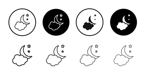 Moon icon Black line art vector logo set
