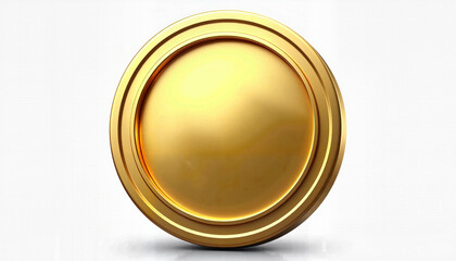 Shiny golden medal with a smooth surface on a white background and copy space