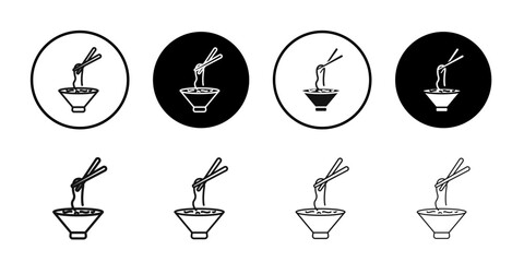 Noodles icon Black line art vector logo set