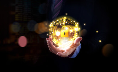 Future technology and cybernetics, screen padlock. Cybersecurity concept