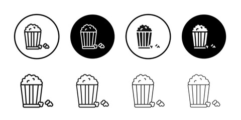 Popcorn icon Black line art vector logo set