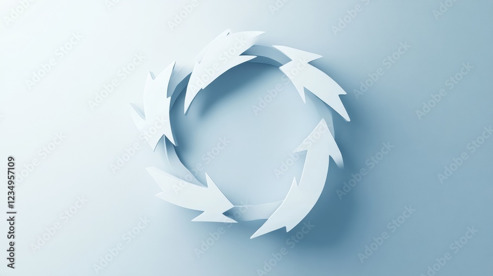 Poster design of circular arrows in a minimalist style symbolizing efficiency and continuity in a modern co