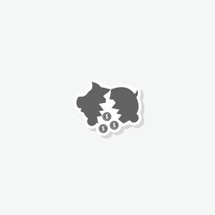 Broken piggy bank icon sticker isolated on gray background