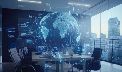 Futuristic Digital Globe in a Tech Environment