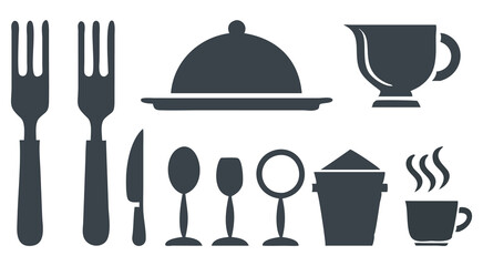 Simple Silhouette Set of Dining and Kitchen Utensils