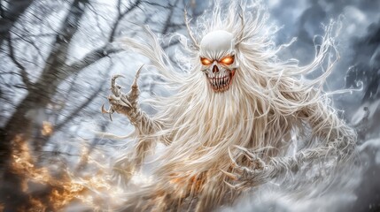Fototapeta premium Spectral White Horror: Ghastly Skull-Face in a Whirlwind of Fury