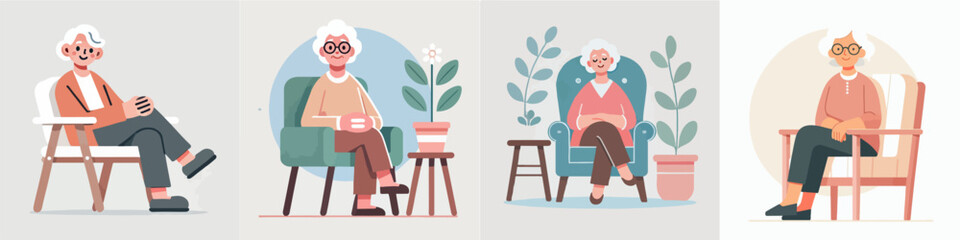 Fototapeta premium vector of a grandmother sitting relaxed on a chair