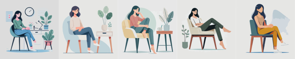 Fototapeta premium vector of a young woman sitting relaxed on a chair