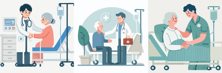vector of a grandfather being treated in hospital