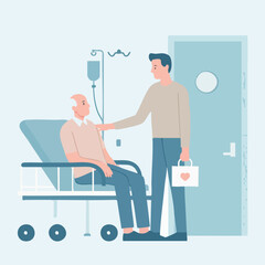vector of a grandfather being treated in hospital
