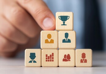 Leadership drives growth in management. Wooden blocks illustrating growth and success in a business context.