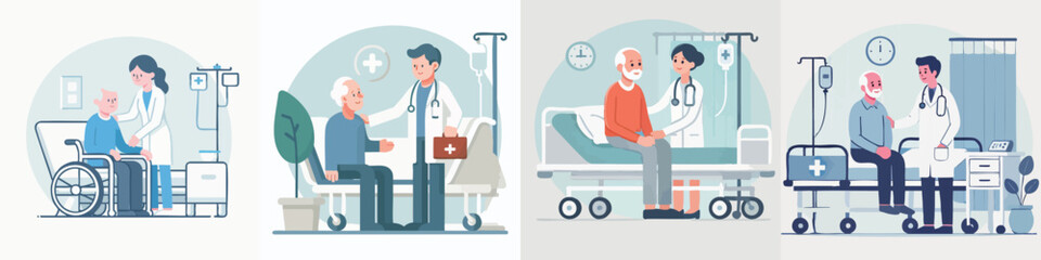 vector of a grandfather being treated in hospital