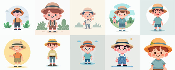 vector of a little boy with a hat standing happily