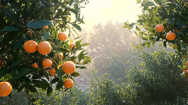 Winter Harvest of Oranges in Citrus Grove