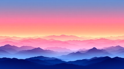 Serene Pastel Mountain Range Sunset Landscape
