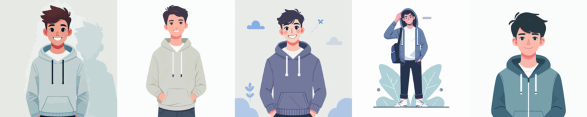vector of a young man in a hoodie standing happily