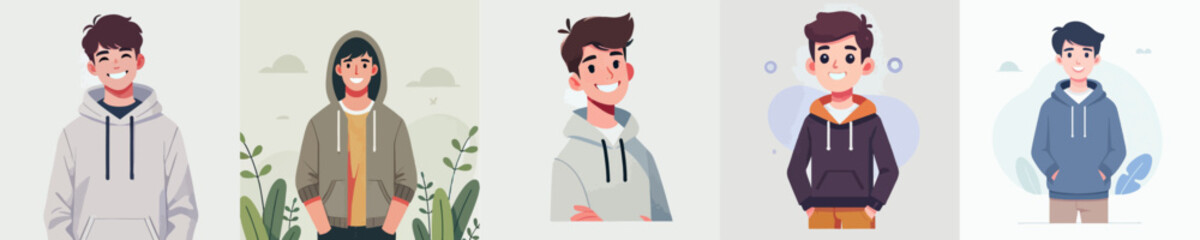 vector of a young man in a hoodie standing happily