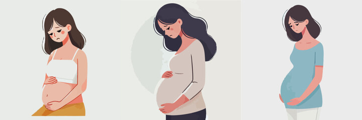 vector of a pregnant woman with a sad expression