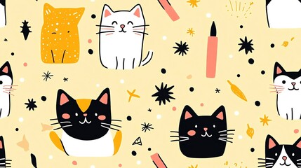 cute pastel pet whimsical animal Cute illustrated cats with colorful accents.