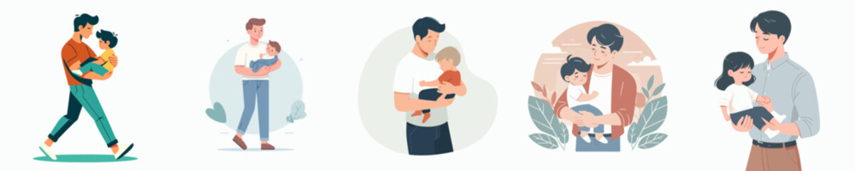 vector of a father holding his child