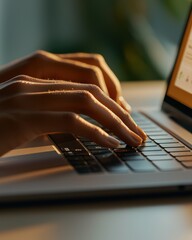 Hands typing on laptop with productivity app open modern workspace closeup view efficiency in action