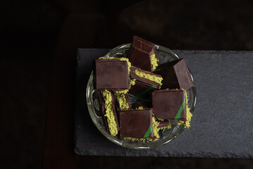 Delicious Dark Chocolate with Pistachio Filling. Viral dubai chocolate