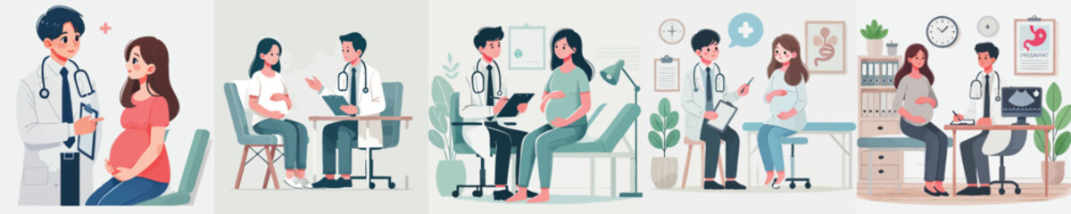 vector of a pregnant woman consulting a doctor
