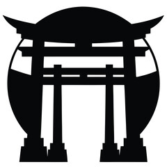 Japanese Torii Gate Silhouette Vector Illustration