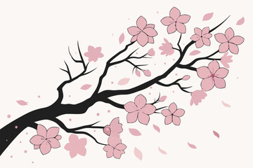  Cherry blossom branch, watercolor painting, ink splatter, delicate pink petals, black tree limbs, Japanese art style, ethereal, spring theme, minimalist composition, soft background, blooming flowers