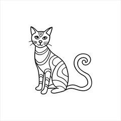 Intricate Zentangle Cat Line Art Vector on White Background
