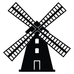 Old Windmill Silhouette Vector Illustration