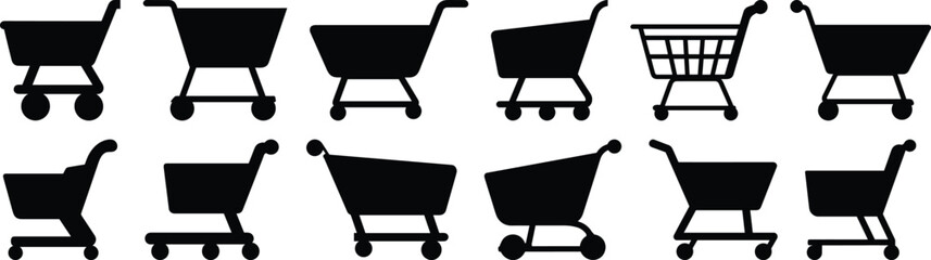 Cart silhouettes set, shopping pack of vector silhouette design, isolated background