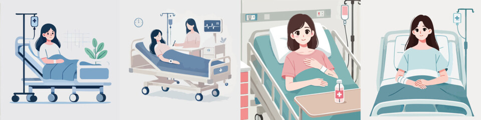 vector of a young woman sleeping in a hospital bed