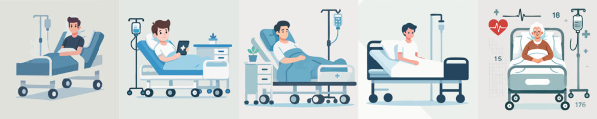 vector of a young man sleeping in a hospital bed