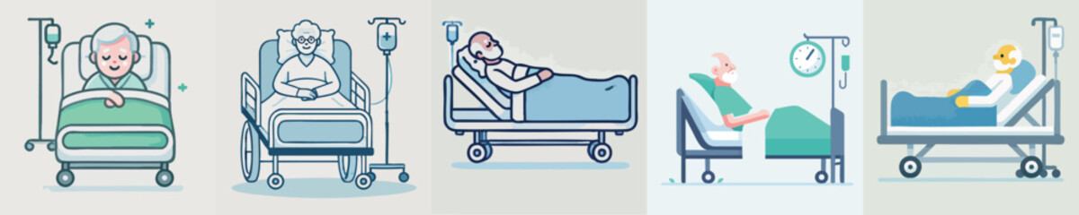vector of an elderly person sleeping in a hospital bed