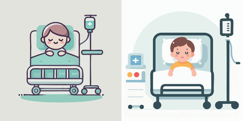 vector of a little boy sleeping in a hospital bed